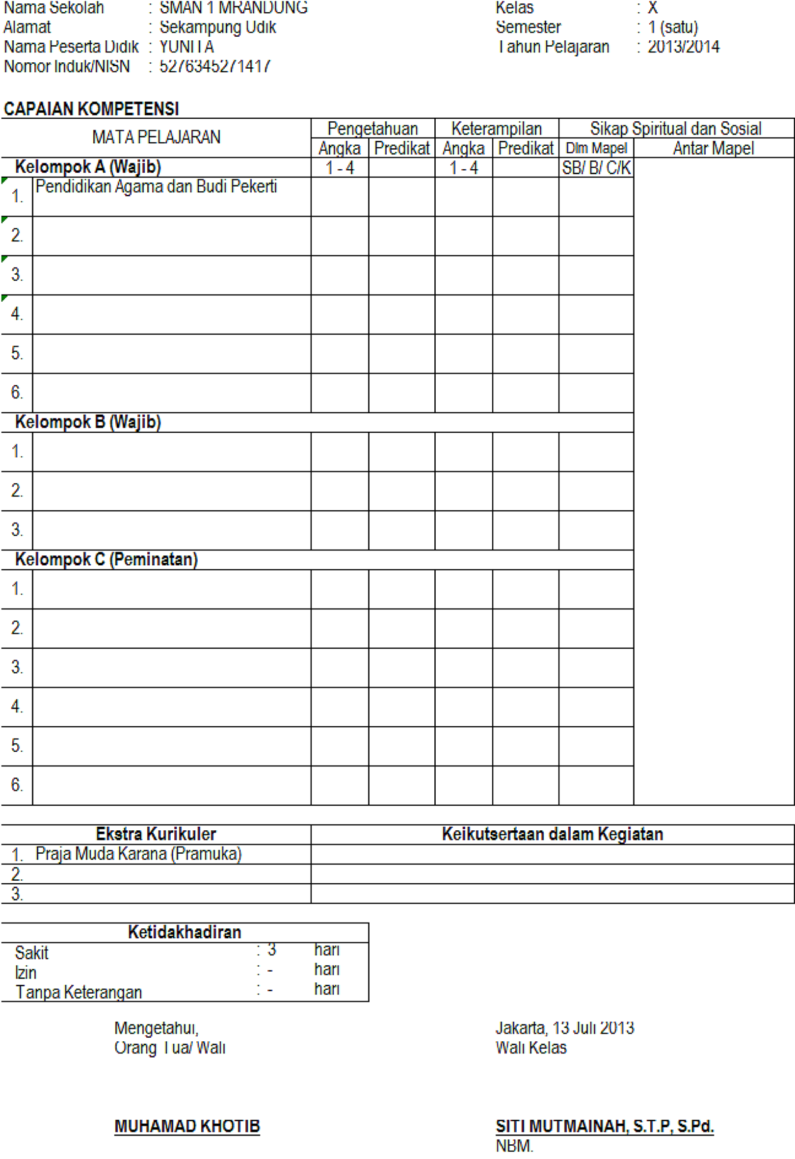 Format Soal Ujian Praktek Kls Ix 2013 2014 Laporan Capaian Kompetensi Simpel Pas